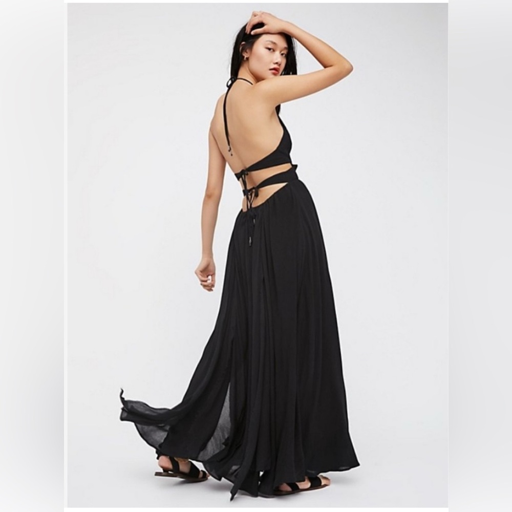 NWT Free People Lille Sheer Gauzy Halter Neckline Maxi Dress Bell‎ accents XS - Picture 2 of 10
